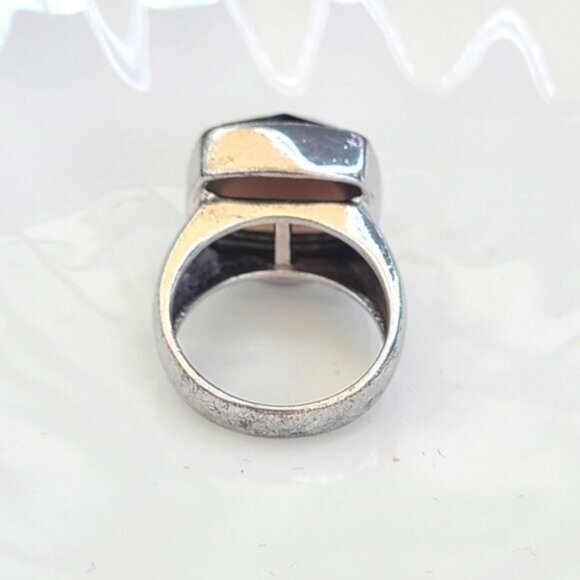 Vintage CHUNKY Sterling Silver 925 Square Smoky Quartz Cocktail Ring Size 7 - Picture 7 of 10